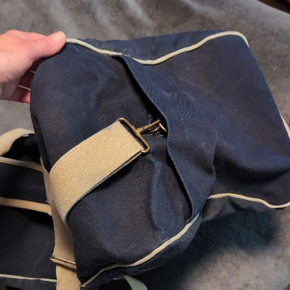 Navy and Tan Canvas Duffel Bag